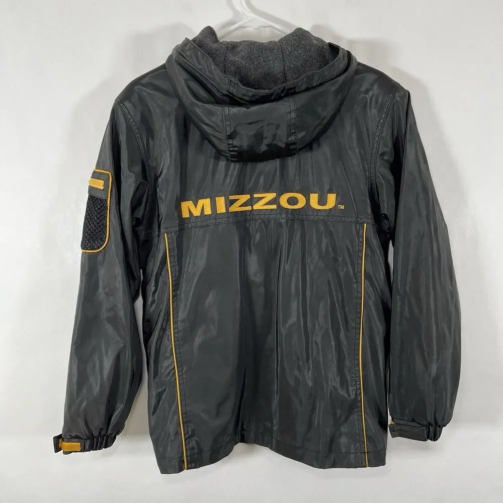Missouri Tigers Full Zip Hooded Vinyl Jacket Youth Boys Large 12-14 Black Essex
